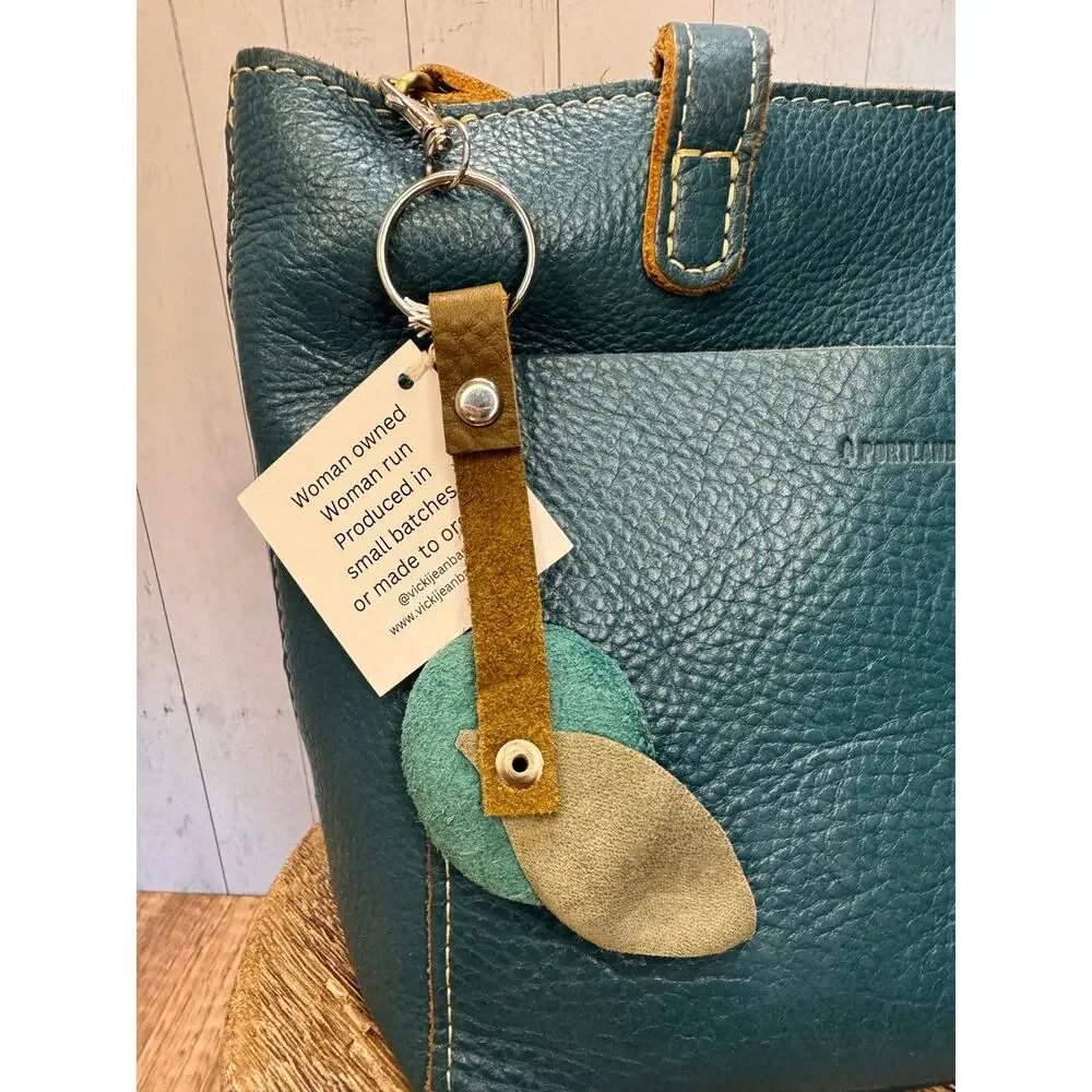 Genuine Leather Round Flower Purse Charm Blue Hot Pink Lime Boho Bag Charm